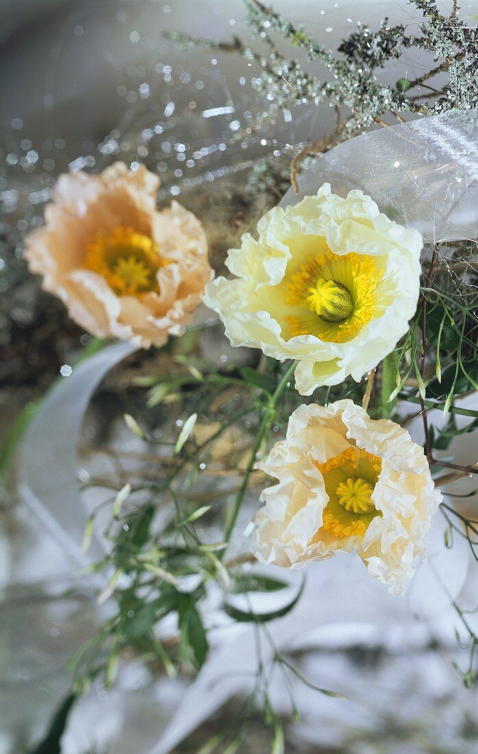 Festlicher Kranz mit pastellfarbenen Islandmohn