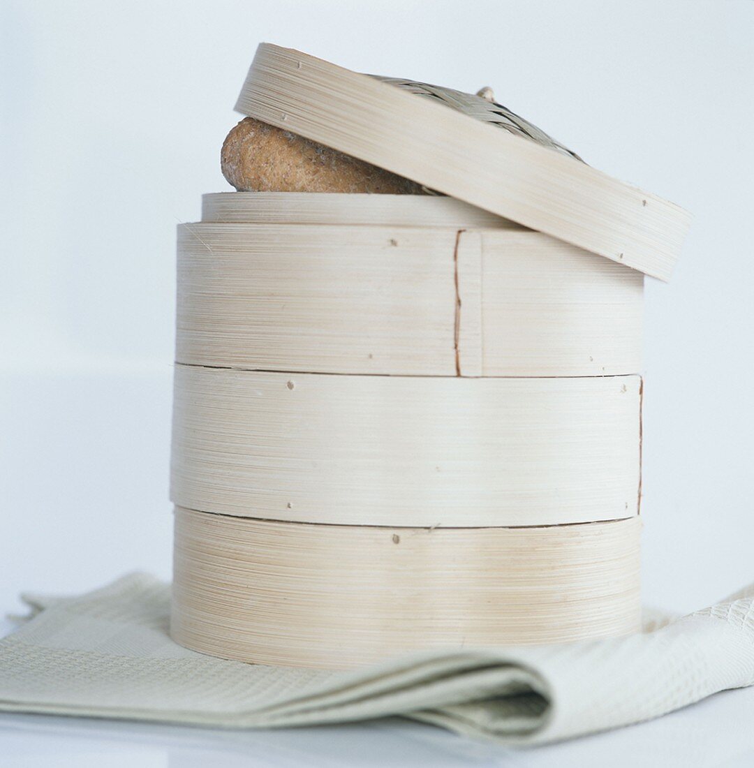 A bamboo steaming basket