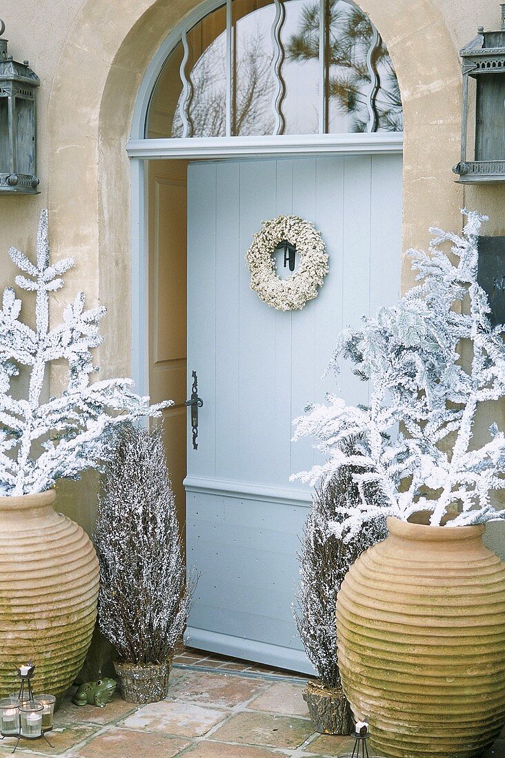 Festively decorated front door