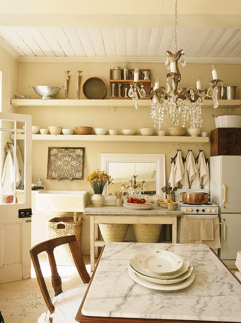 A kitchen with a dining table