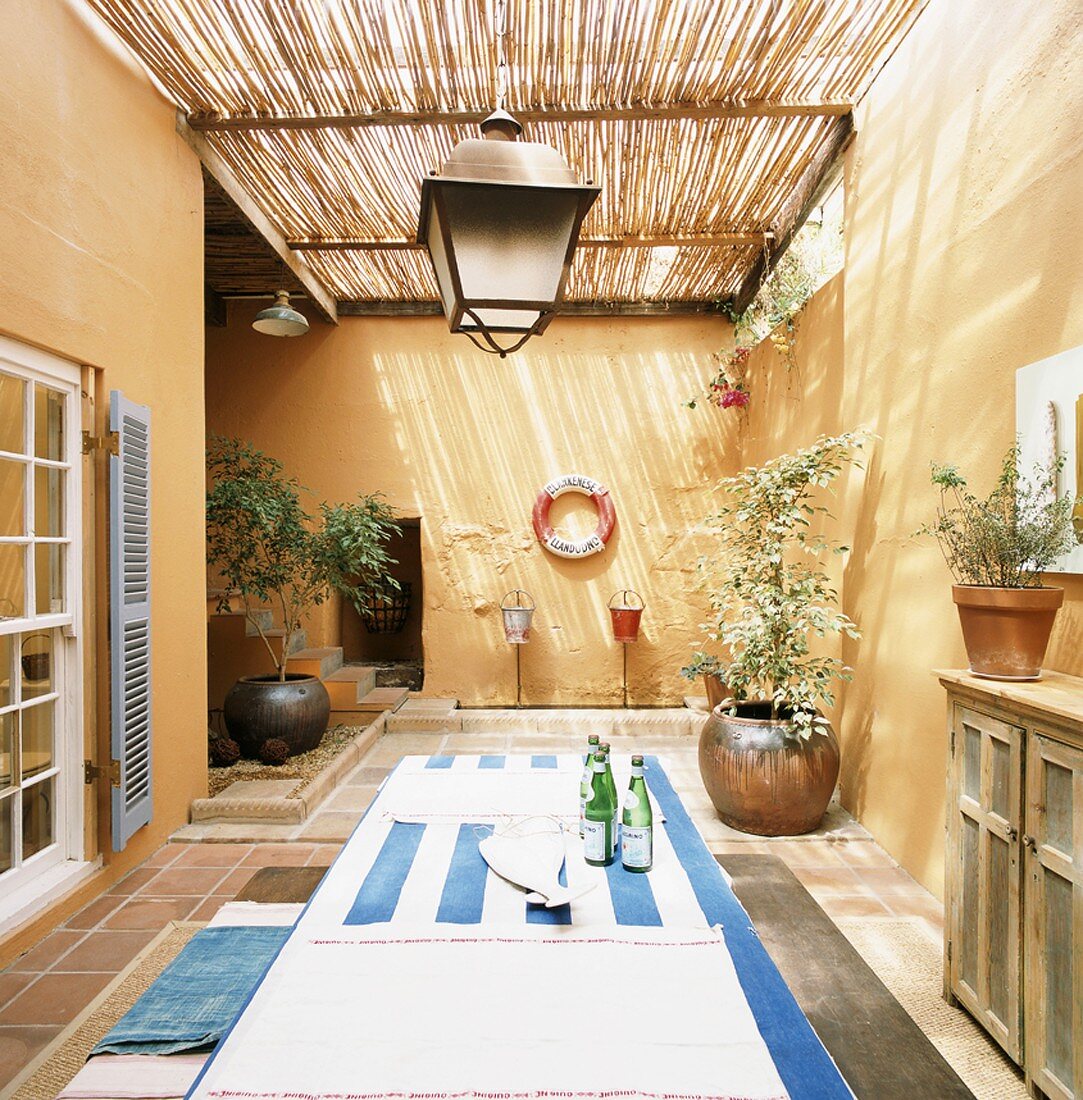 Dining table in courtyard