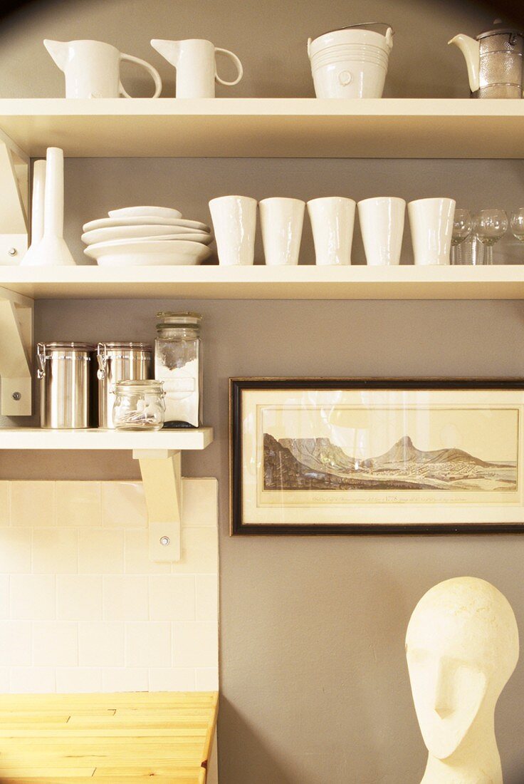 Crockery on shelves