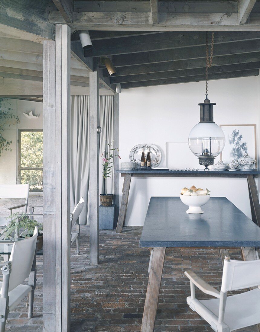 Rustic dining room with simple console table and plain dining table
