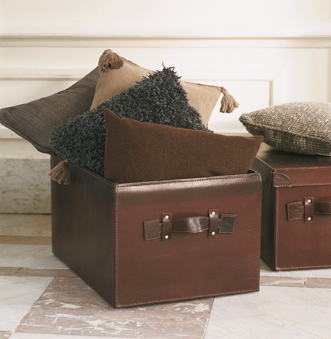 Various accessories in leather boxes