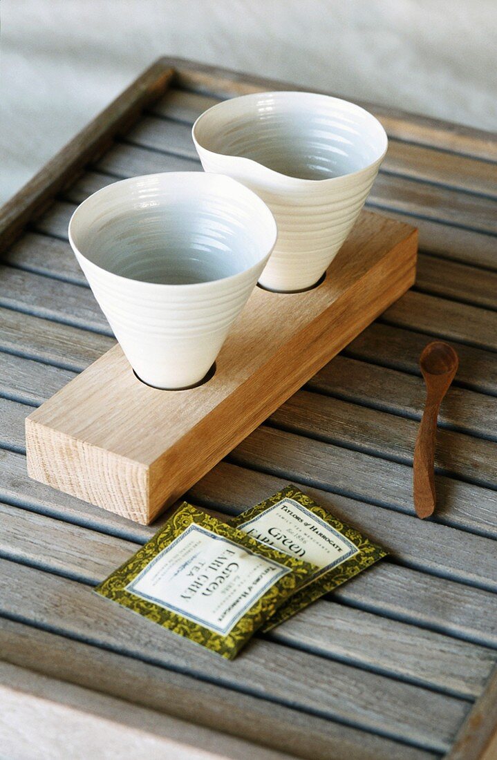 Cups on a wooden holder