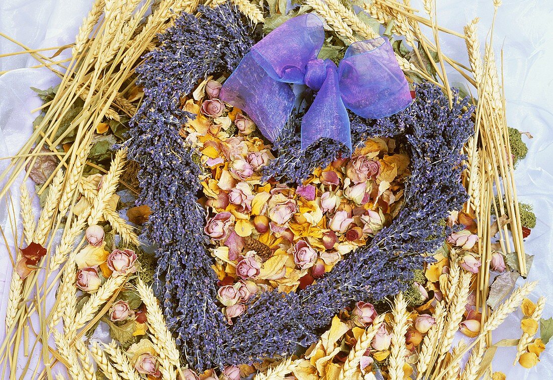 Dried lavender heart on cereals and roses