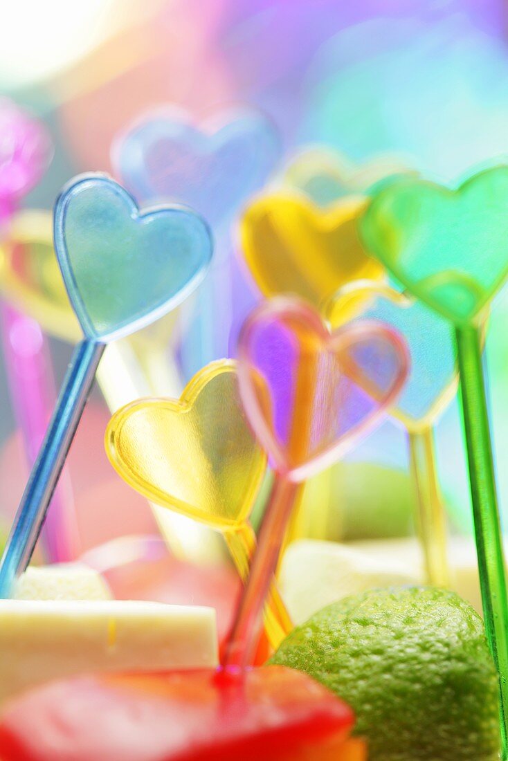 Plastic cocktail sticks with hearts