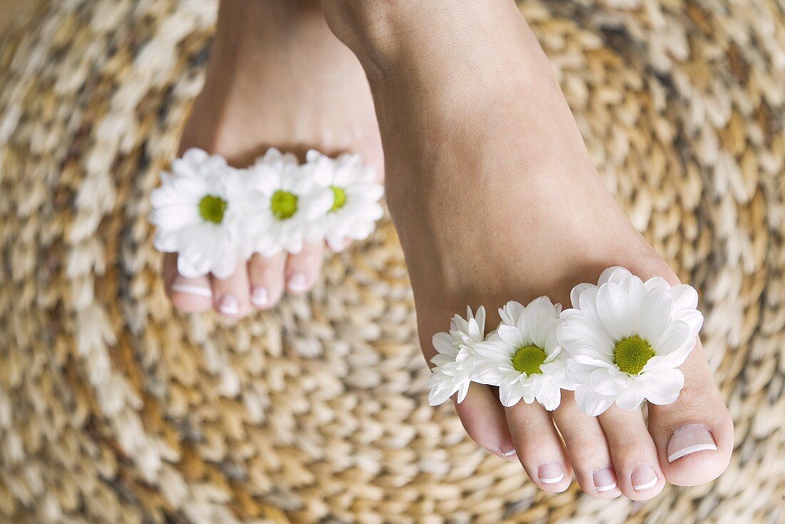 Flowers between someone's toes
