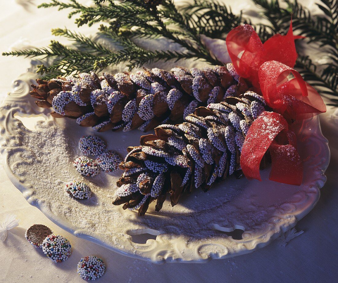 Fir cones with brown gems (table decoration)