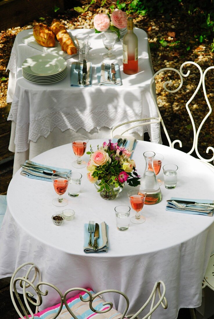A table laid in the garden