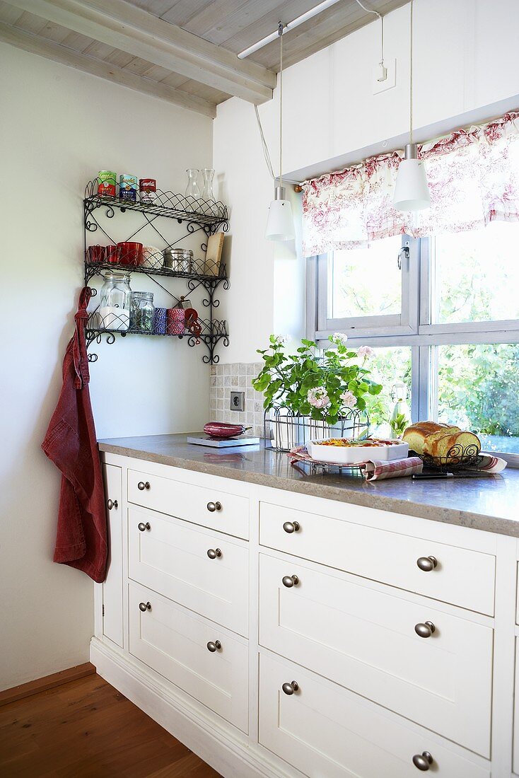 Kitchen drawers by window