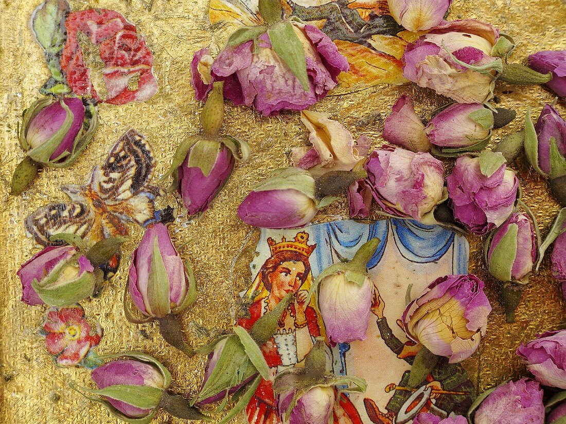 Dried rosebuds on a fairytale picture