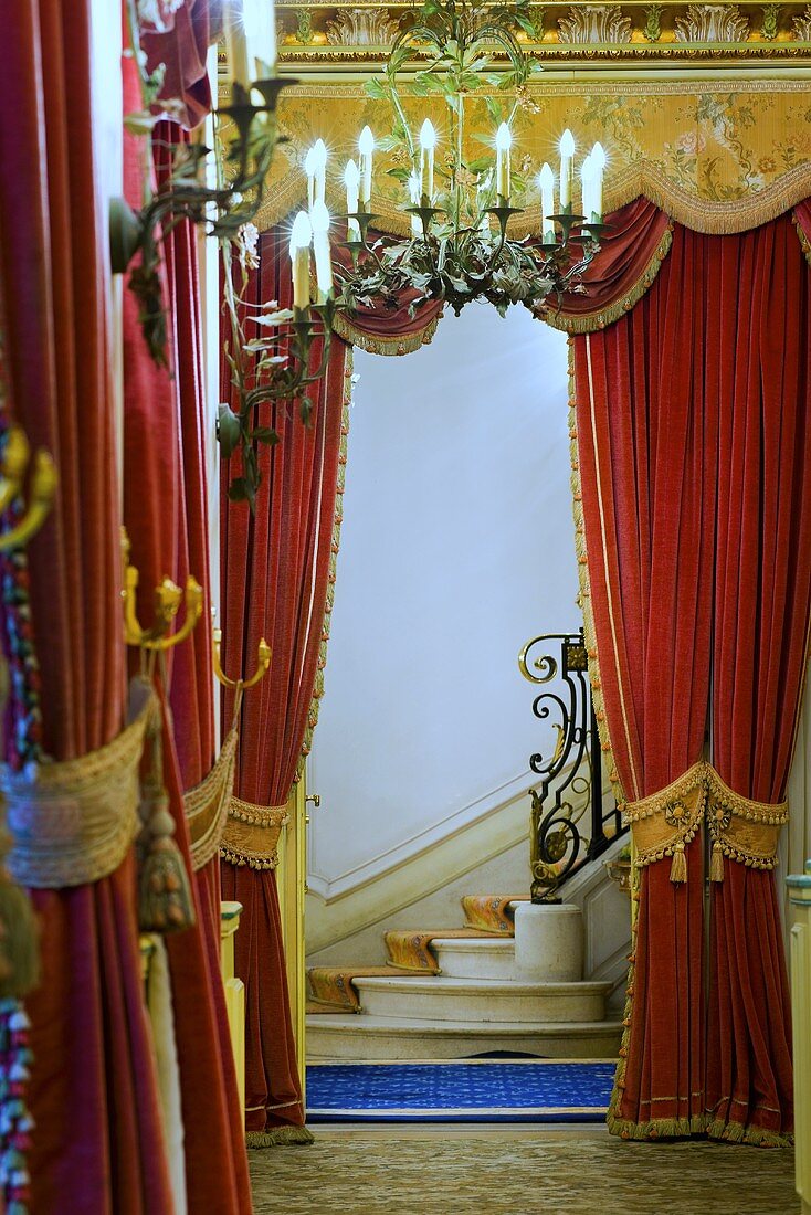 Curtains across a staircase
