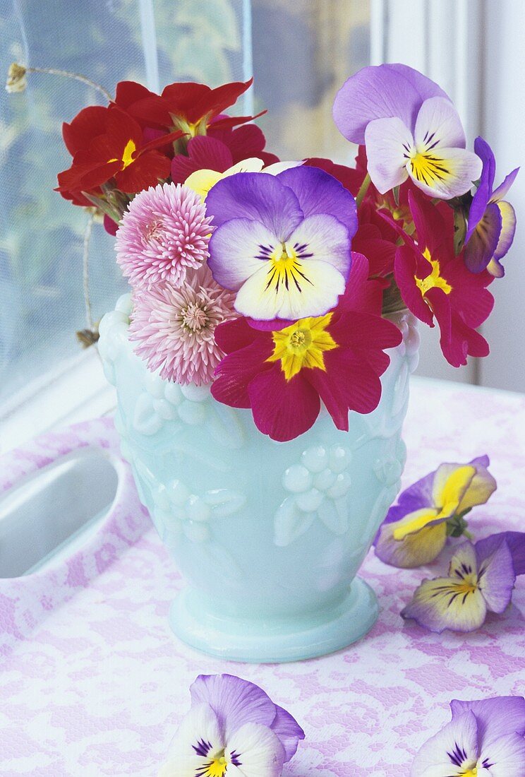 Vase of flowers by window