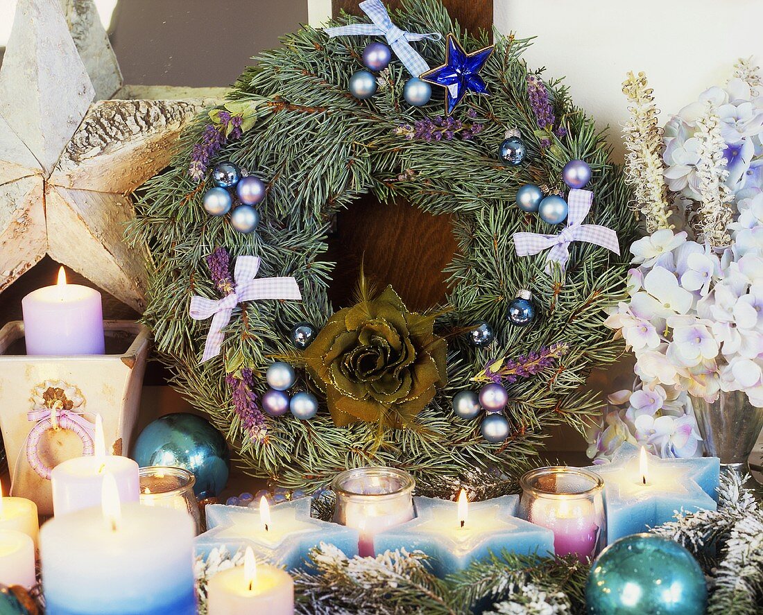 Christmas wreath and candles