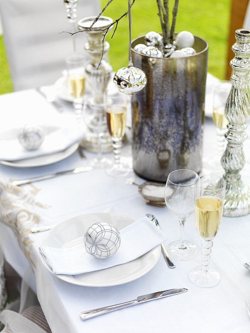 Christmas table with sparkling wine