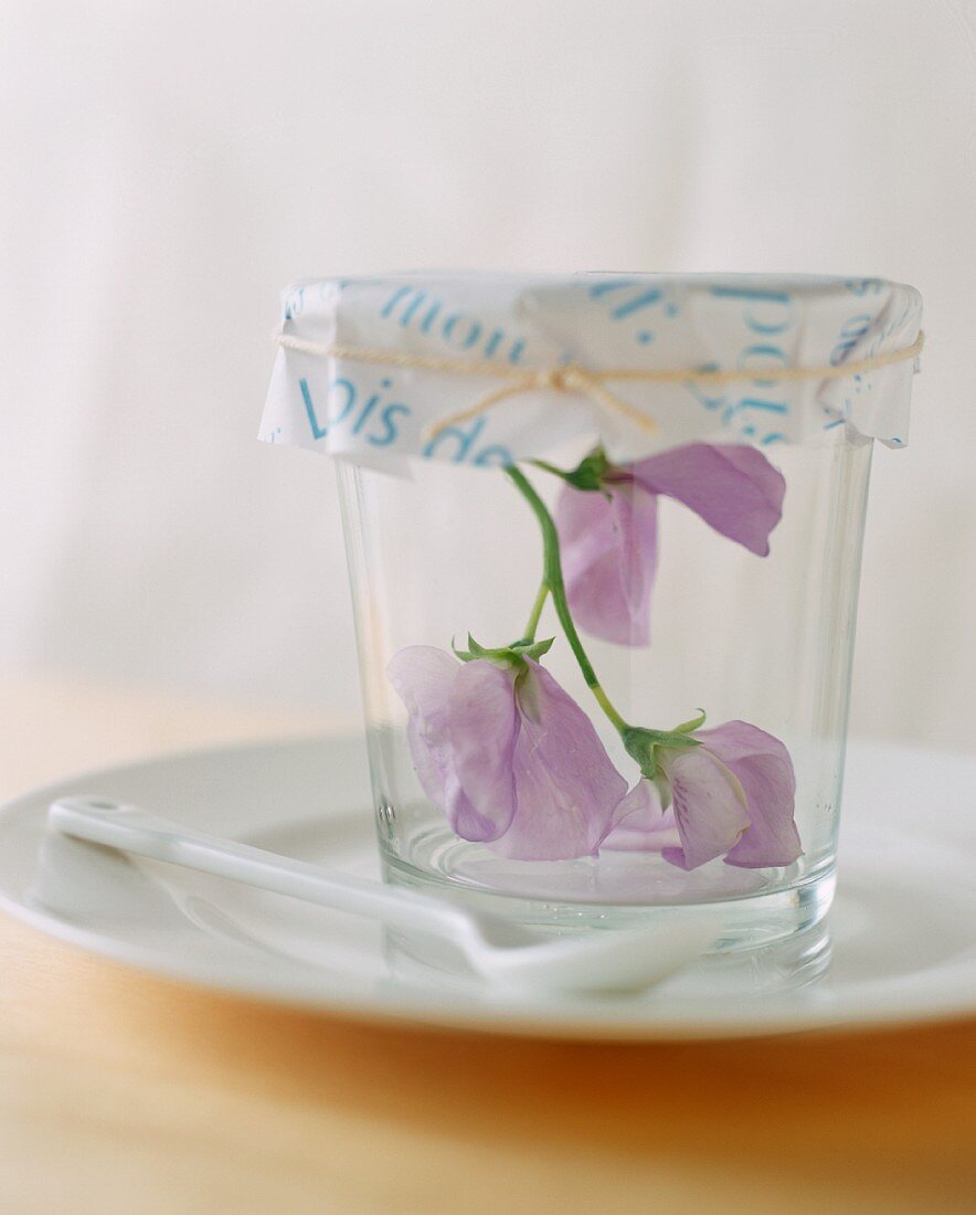 Zartrosa Blüten in einem Einmachglas