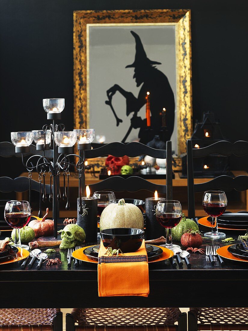 A table laid for Halloween