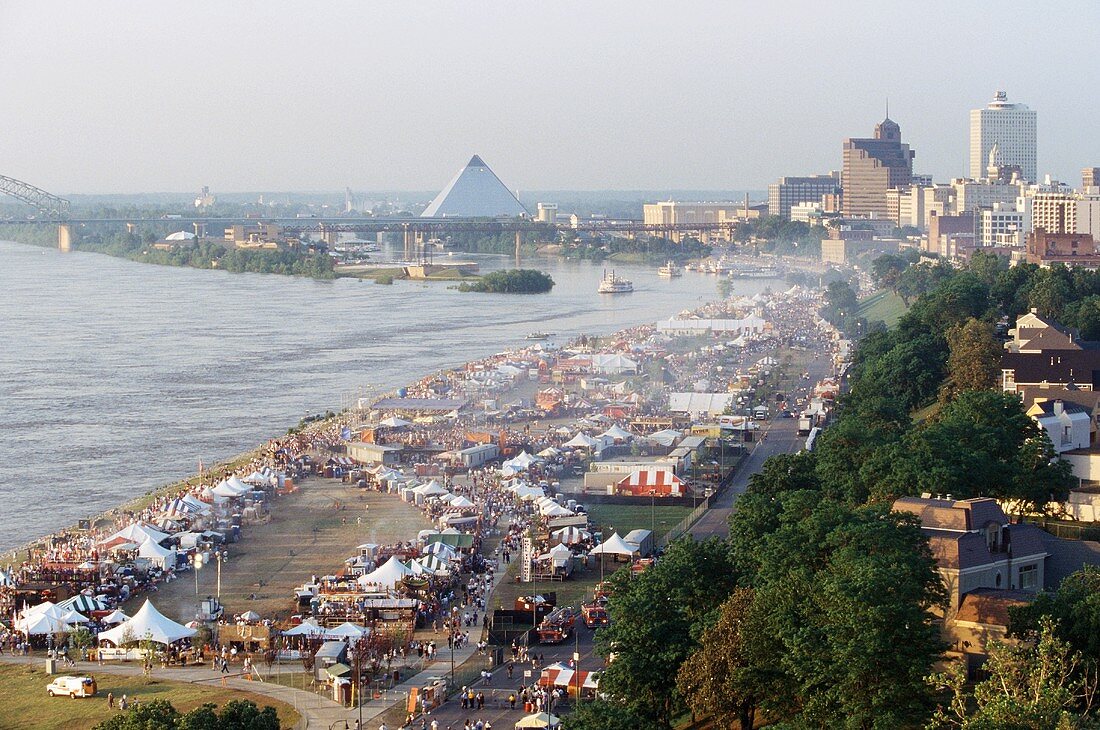 World's biggest Barbecue Festival, Memphis TN (aerial shot)