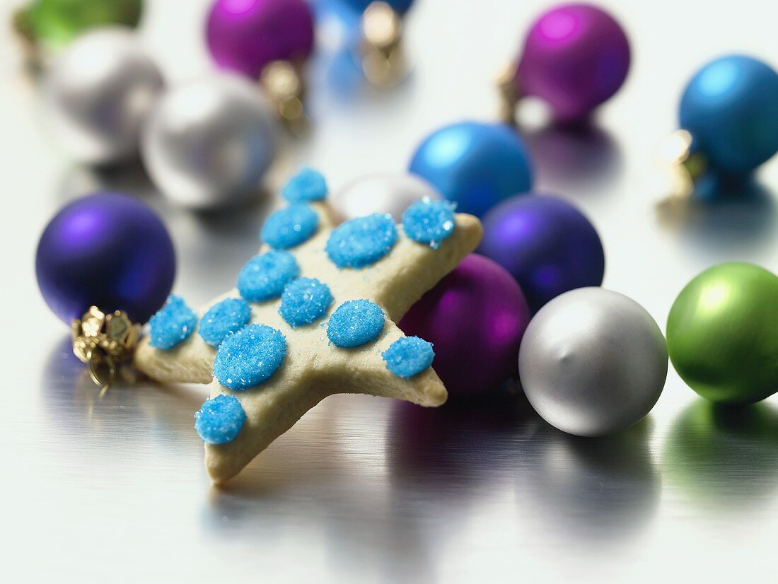 Star Cookie with Holiday Ball Decorations