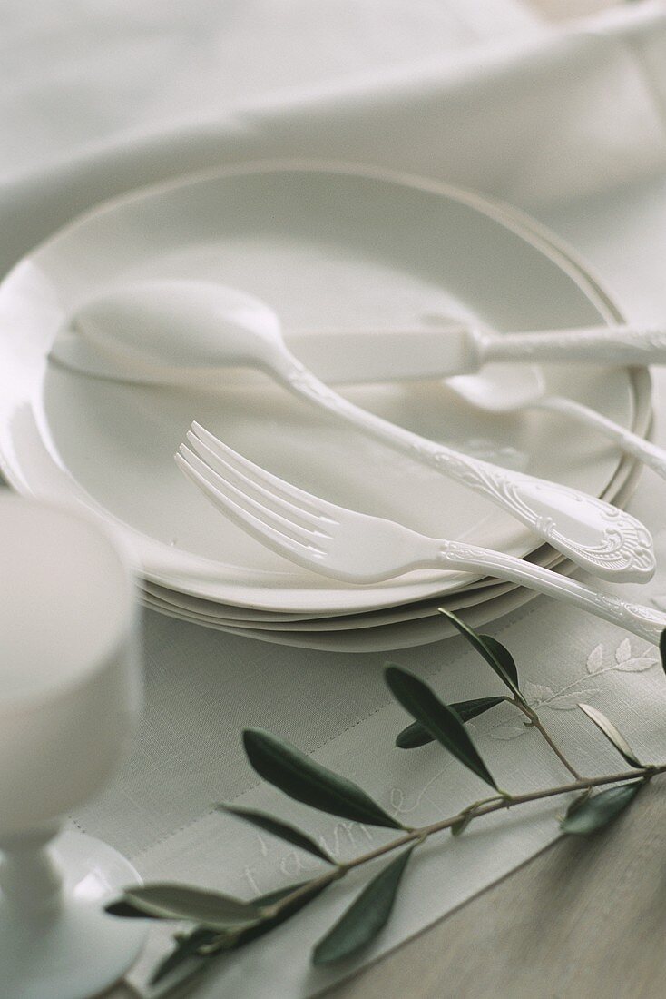 A white plate and white cutlery