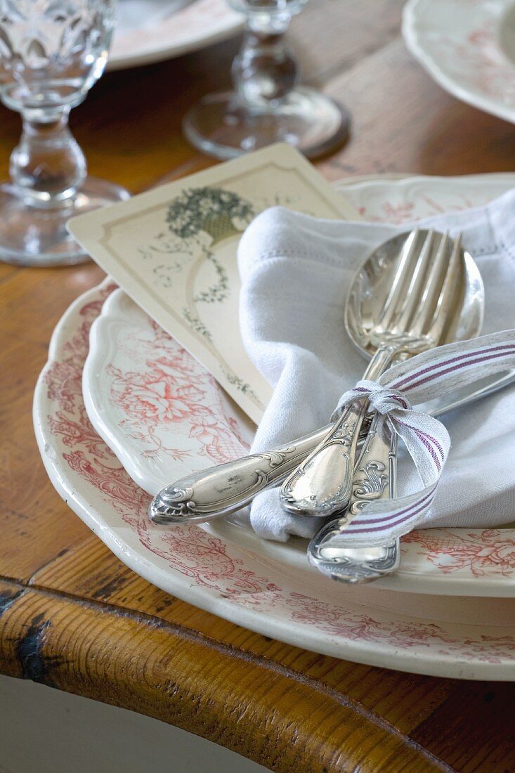 A place setting with silver cutlery