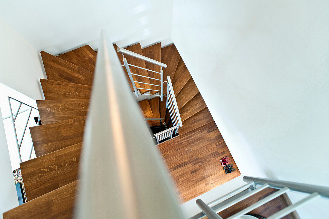 Wooden staircase inside a single-family house, Hamburg, Germany
