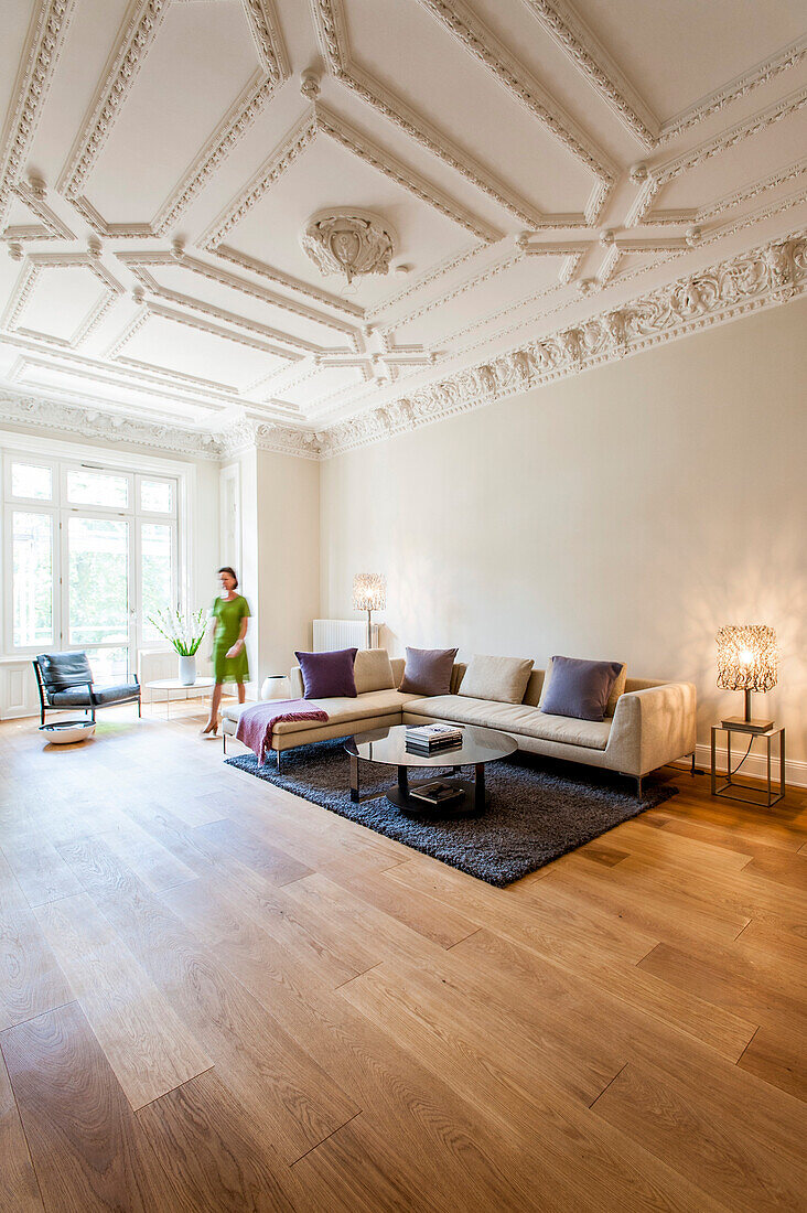 Living room in an old building flat, Hamburg, Germany