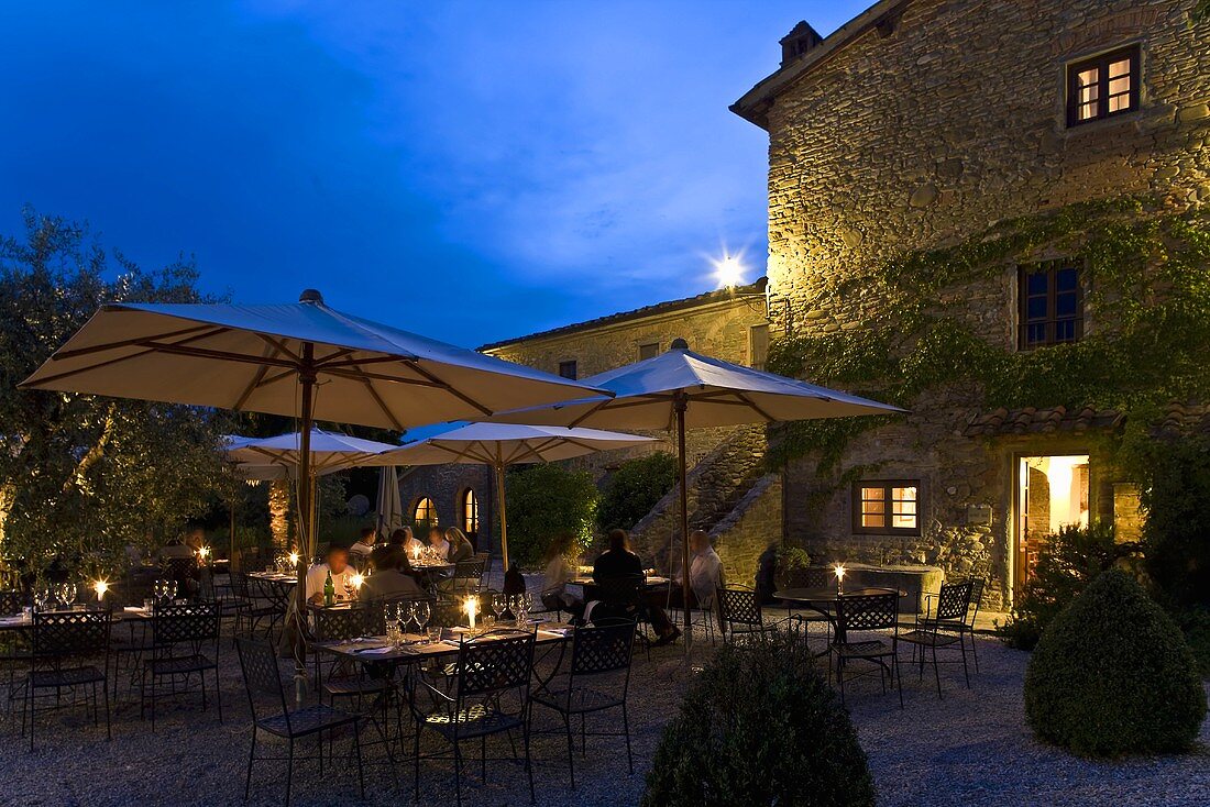 Nightfall on the terrace of a Mediterranean country inn