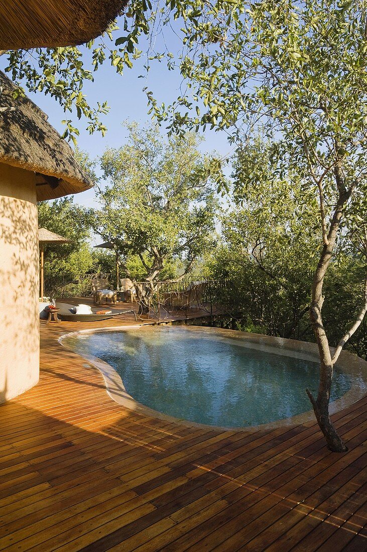 Terrasse und Pool eines südafrikanischen Hauses