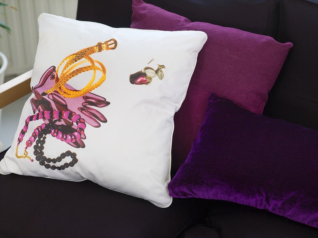Cushions with designs in shades of red