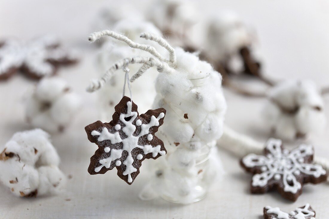 Snowflake biscuits on a sprig