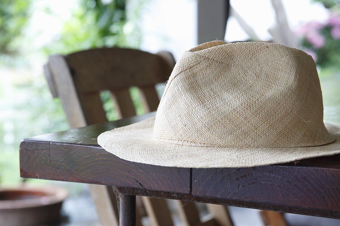 A summer hat on a table