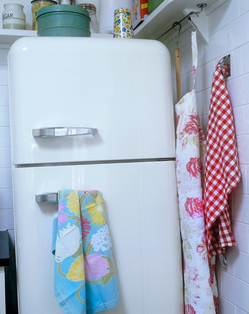 An old fridge and tea towels