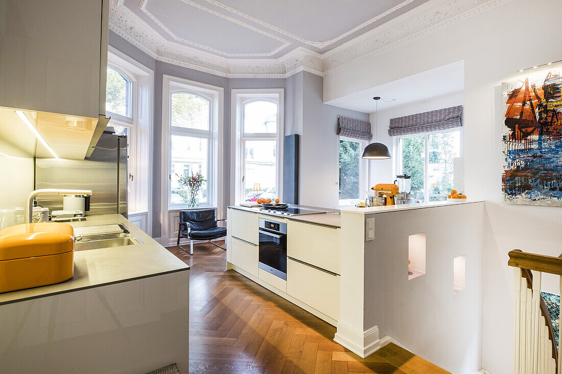 kitchen in a art nouveau apartment with modern facilities, Hamburg, north Germany, Germany