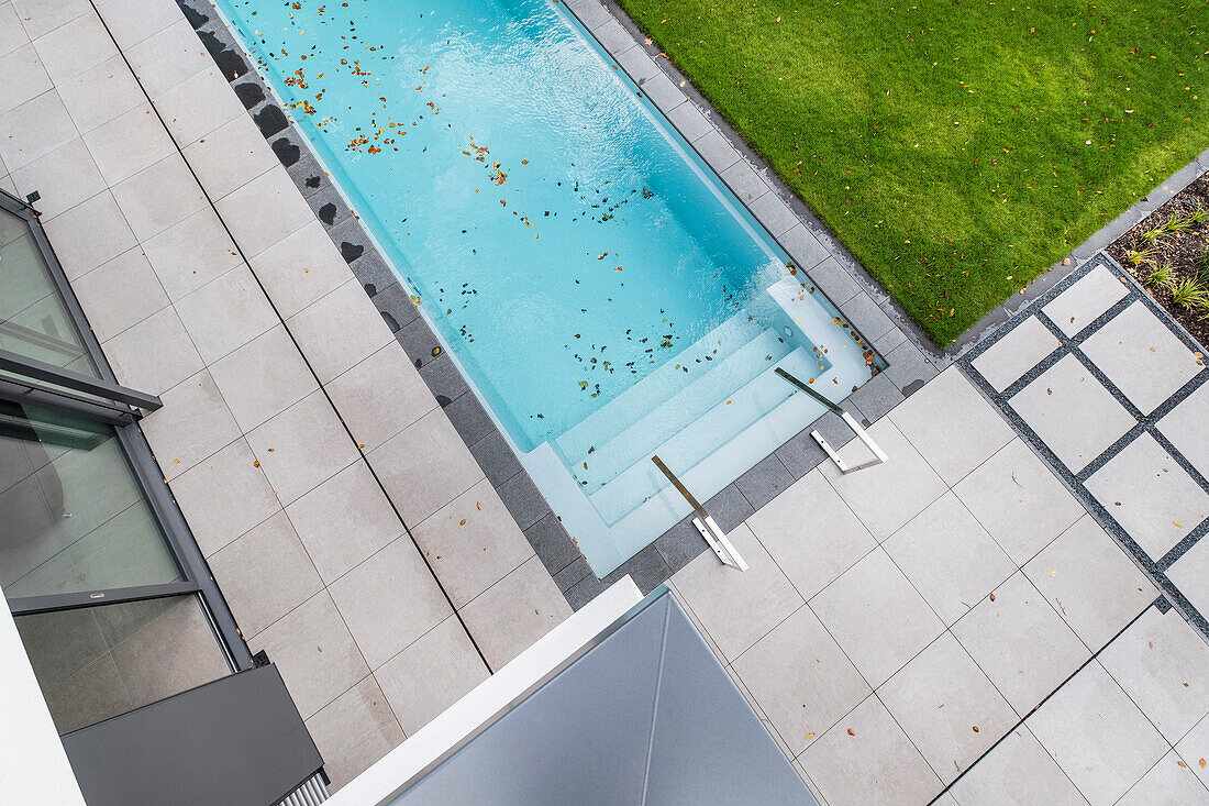 outdoor pool at a modern architecture house in the Bauhaus style, Oberhausen, Nordrhein-Westfalen, Germany