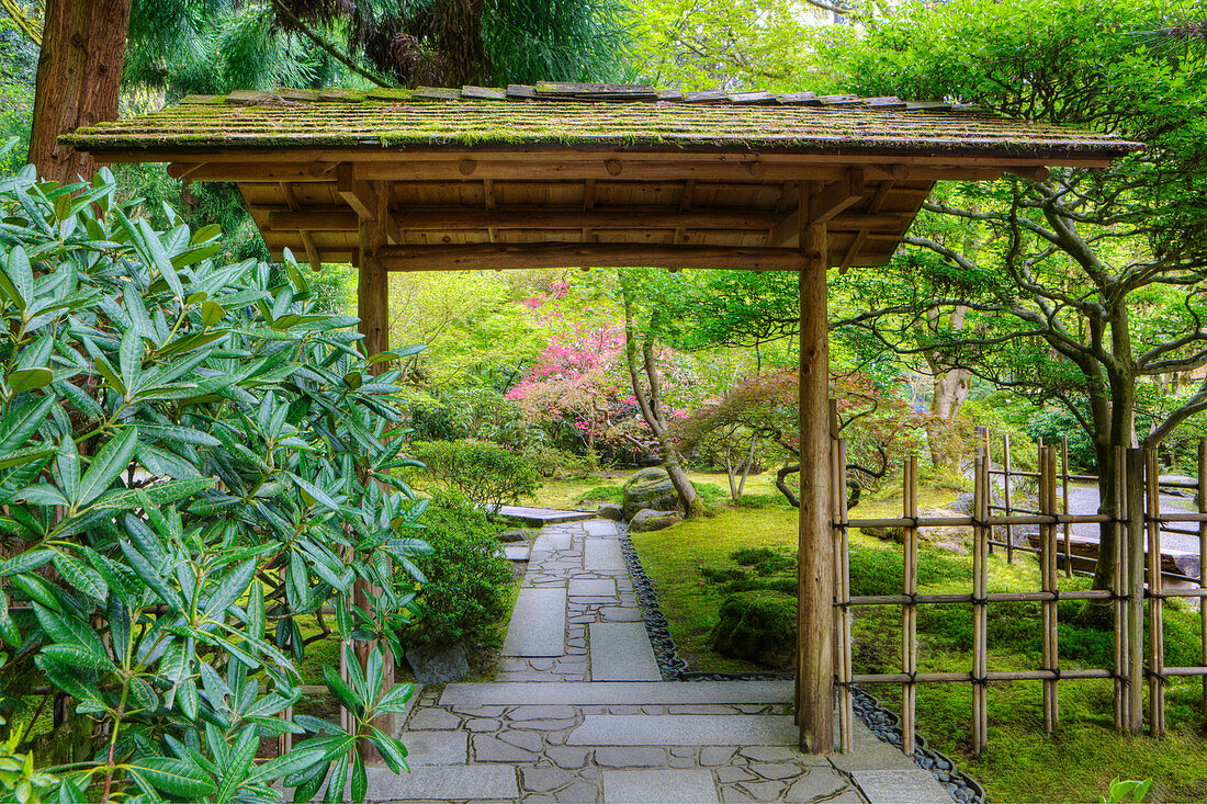 Pavillon im Japanischen Garten, Portland, Oregon, Vereinigte Staaten von Amerika