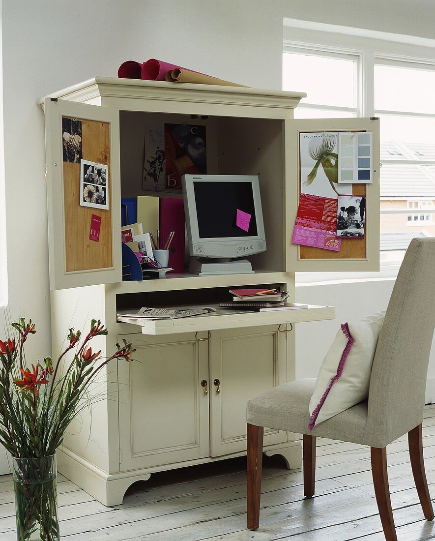 Mini Home Office in einem Schrank