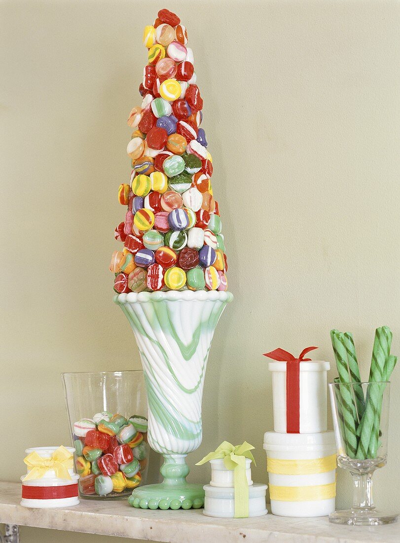 Christmas decoration made from coloured sweets