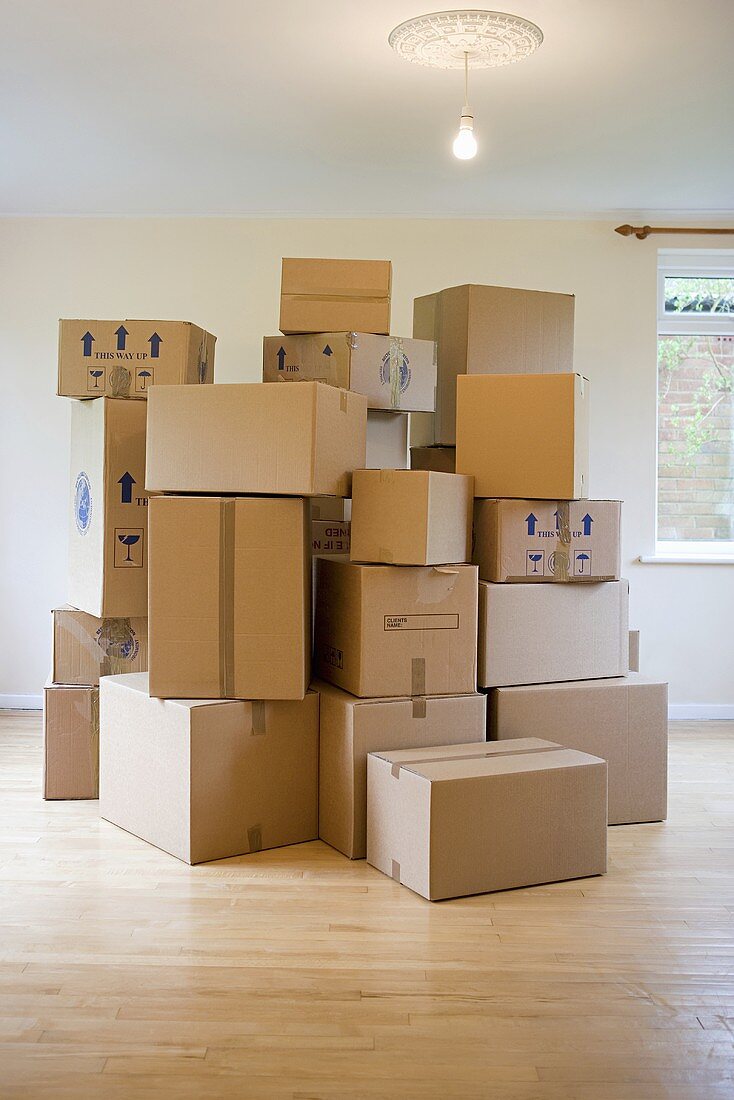 Cardboard boxes in a room