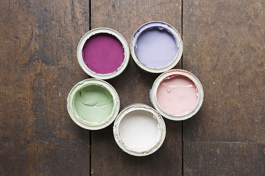 Pots of coloured paint
