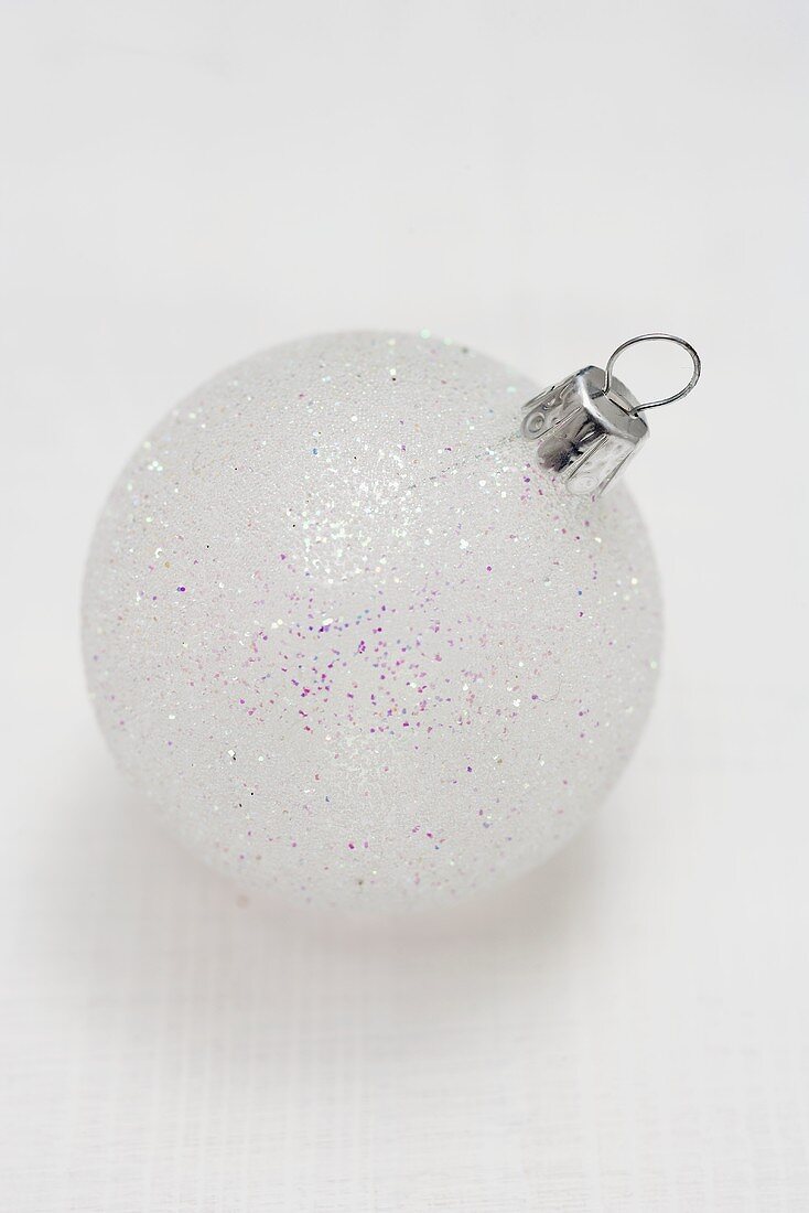 White Christmas bauble with silver glitter
