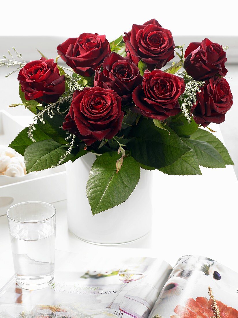 Vase of red roses