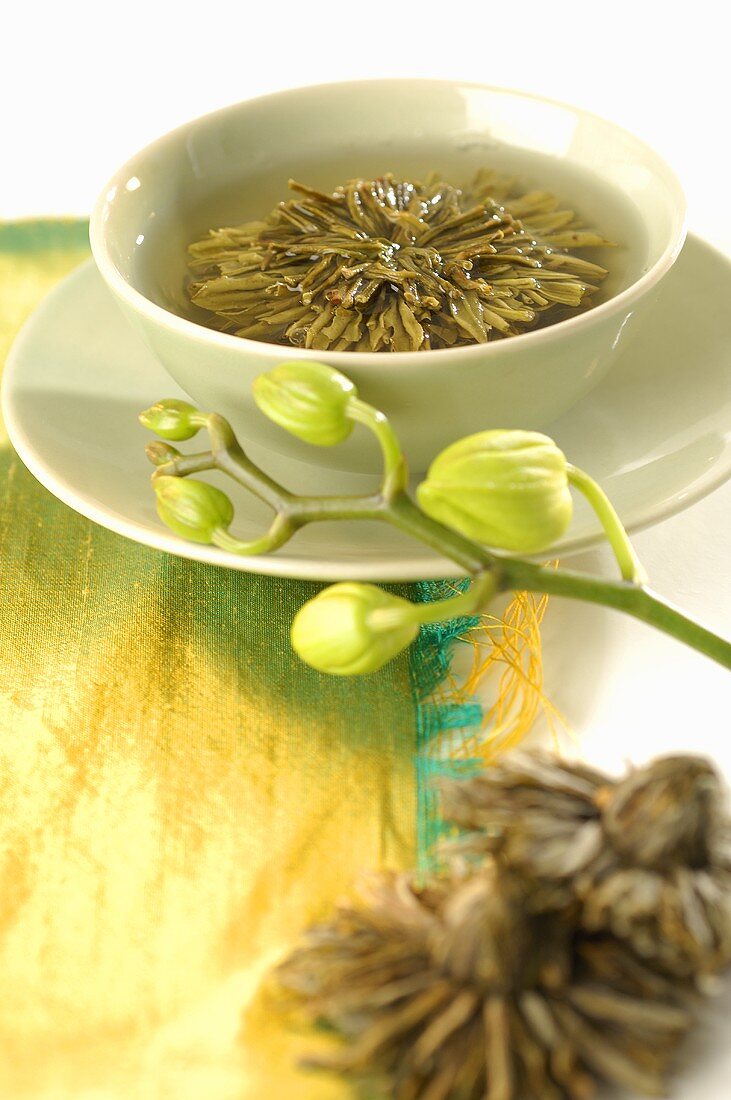 Green tea with tea flower