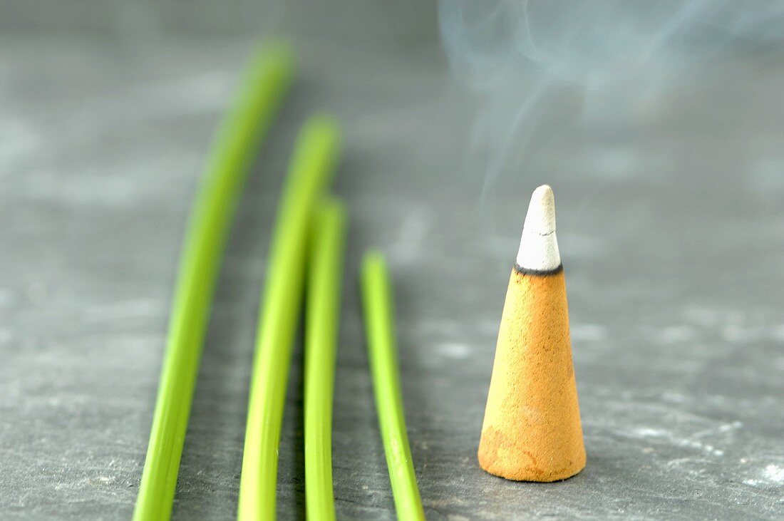An incense cone and papryus sedge stalks