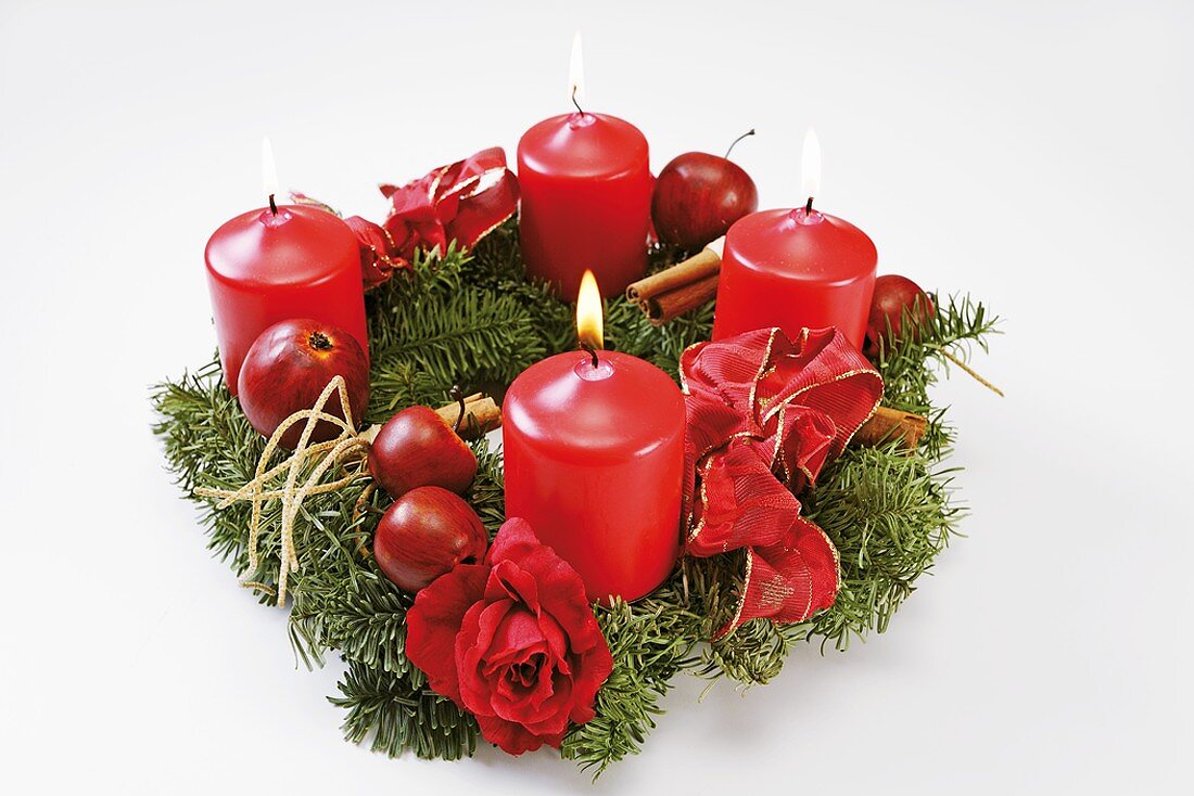 An Advent wreath with red candles