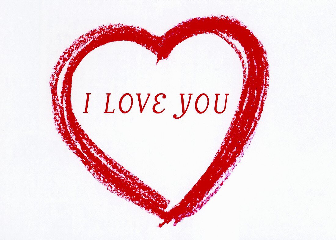 Rotes Herz mit Inschrift I love you (Illustration)