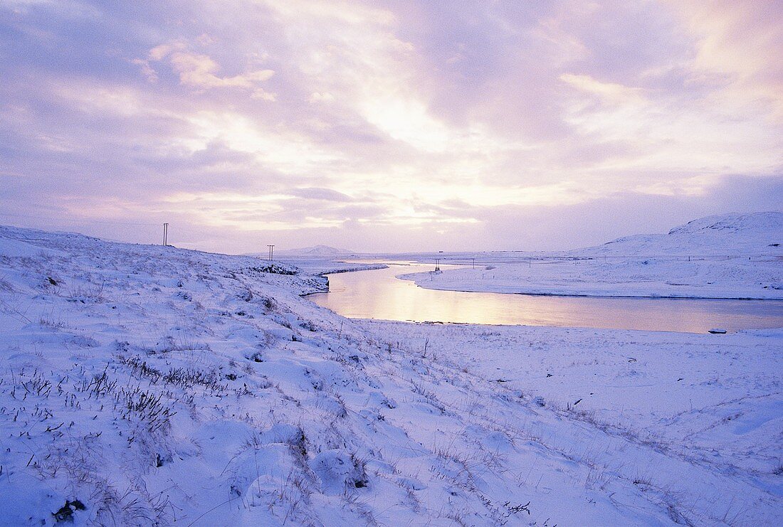 Winter landscape with river, Iceland
