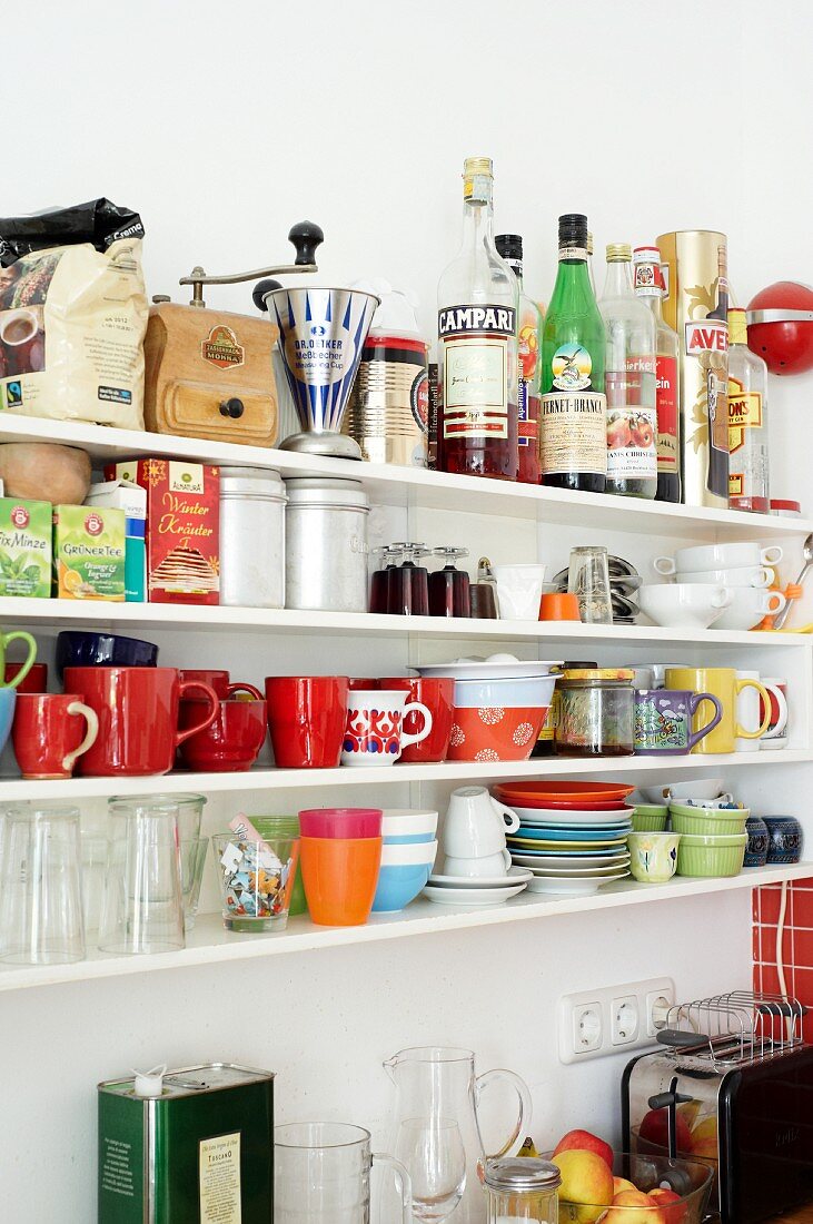 A kitchen shelf in a shared student house
