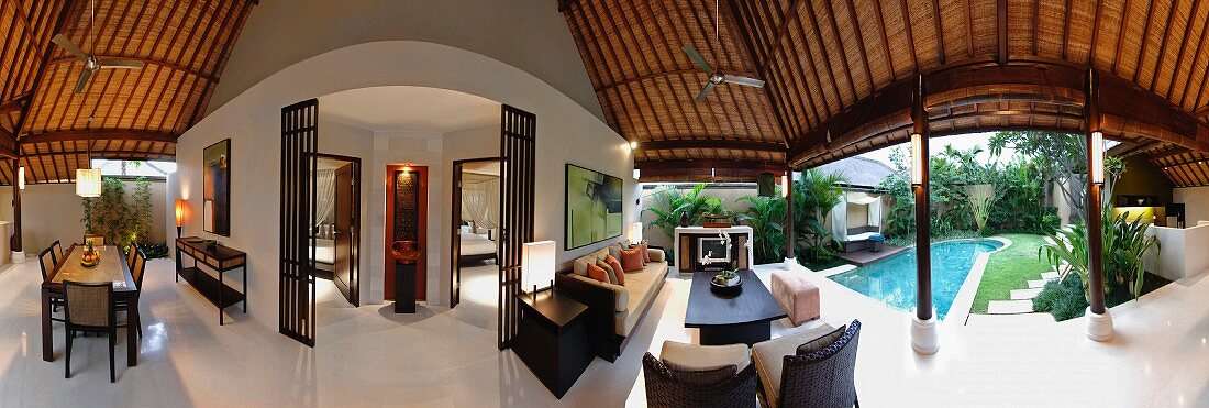 Interior resort suite with private pool